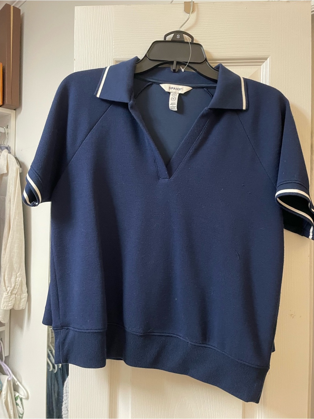 Spanx Navy Polo V-Neck Short Sleeve Top and skirt